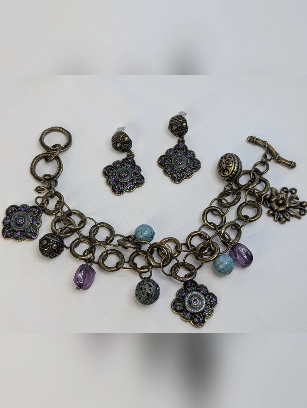 Vintage Premier Designs Charm Bracelet & Earrings Set